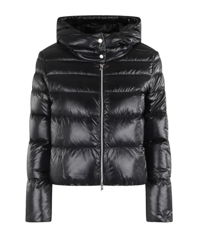 Herno Zipper Hooded Cotton Jacket In Black