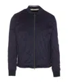 Herno Dark Blue Suede Bomber With Mandarin Collar In Black