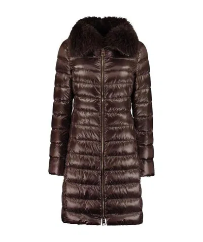 Herno Zippered Long Down Jacket In Brown