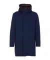 Herno Hooded Long Length Padded Coat With Button Pockets In Blue