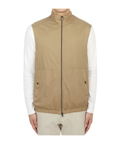 Herno Zippered Stand Collar Vest In Neutral
