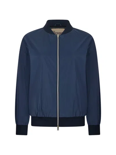 Herno Zip-up Bomber Jacket In Blue