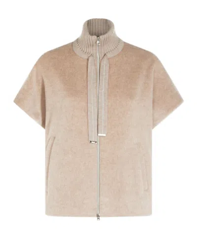 Herno Zip-up High Neck Cape In Neutral