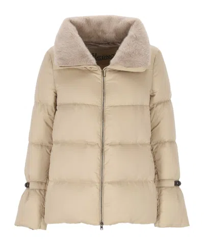 Herno Zip-up High Neck Coat In Neutral