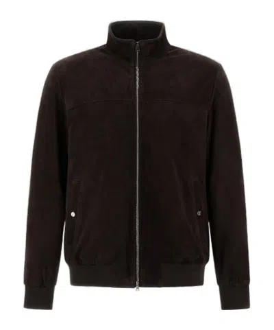 Herno Zip-up High Neck Jacket In Brown