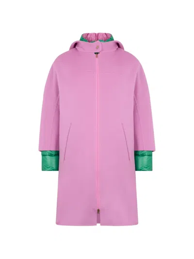 Herno Zip-up Hooded Coat In Pink