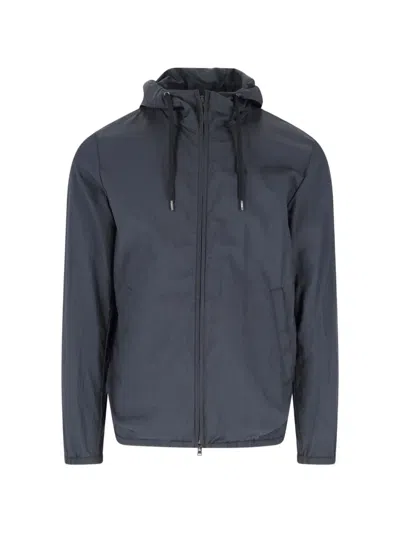 Herno Zip-up Hooded Jacket In Blue
