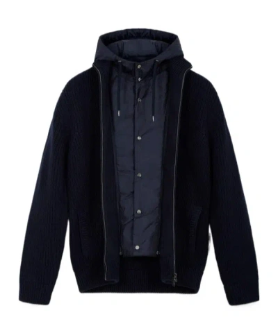 Herno Zip-up Hooded Knit Top In Blue