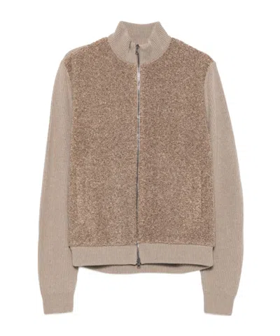 Herno Long-sleeve Zip-up Cardigan In Gold