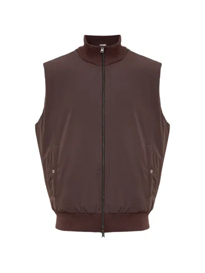 Herno Zip-up Ribbed-knit Gilet In Brown