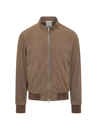 Herno Zip-up Suede Bomber Jacket In Brown