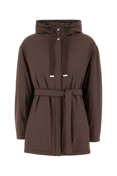 Herno -style Brown Stretch Nylon Jacket For Women