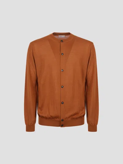 Herno -style Wool-silk Cardigan In Rame