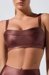 Heroine Sport Celine Metallic Sports Bra In Burgundy