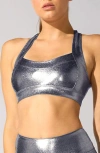Heroine Sport Cutout Racerback Sports Bra In Silver