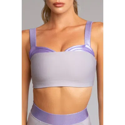 Heroine Sport Lina Metallic Trim Longline Sports Bra In Purple