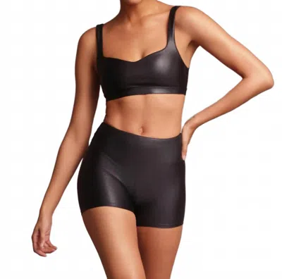 Heroine Sport Marie Metallic Sweetheart Sports Bra In Onyx In Black