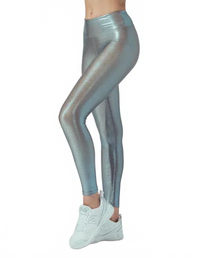 Heroine Sport Marvel Metallic Performance Legging In Beige Aqua In Silver