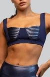 Heroine Sport Nova Metallic Inset Sports Bra In Blue