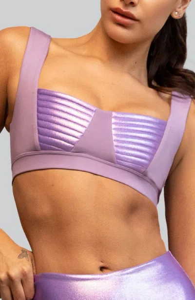 Heroine Sport Nova Metallic Inset Sports Bra In Purple