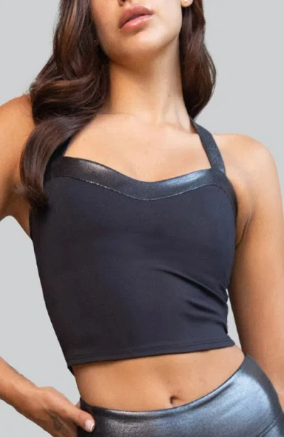 Heroine Sport Nova Metallic Trim Longline Sports Bra In Black
