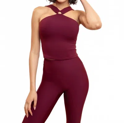 Heroine Sport O-tank Halter Neck Active Tank With Built-in Bra In Plum In Brown