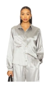 Heroine Sport Satin Button Up Shirt In Metallic