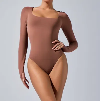 Heroine Sport Square Neck Bodysuit In Mauve In Brown