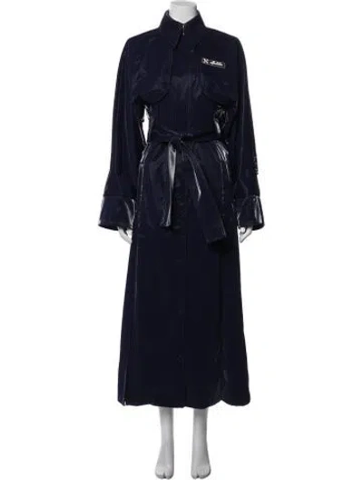 Pre-owned Heron Preston 2020 Velvet Split Long-line Trench Coat In Blue