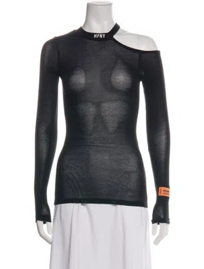 Pre-owned Heron Preston Asymmetrical Long Sleeve Top In Black