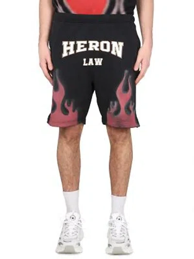 Pre-owned Heron Preston Law Flames Sweatshorts In Black Red