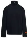Heron Preston Black Turtleneck Pullover With Contrasting Logo Embroidery In Cotton Man In Black