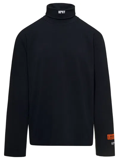 Heron Preston Black Turtleneck Pullover With Contrasting Logo Embroidery In Cotton Man