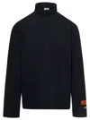 Heron Preston Black Turtleneck Pullover With Contrasting Logo Embroidery In Cotton Man In Black