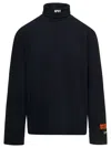 Heron Preston Black Turtleneck Pullover With Contrasting Logo Embroidery In Cotton Man In Blue