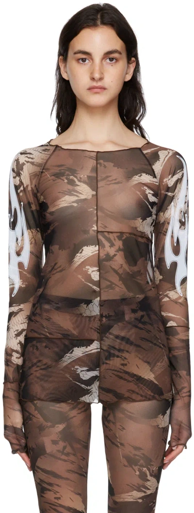Heron Preston Brown Nylon Long Sleeve T-shirt In 401 Camouflage Brown