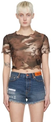 Heron Preston Camo Mesh Cropped Tank Top In 400 Camouflage Brown