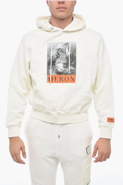 Heron Preston Brushed Cotton Printed Hoodie In White