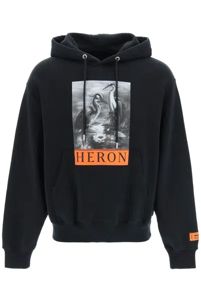 Heron Preston Heron-print Cotton Hoodie In Black