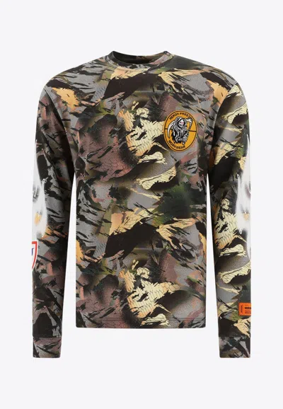 Heron Preston Camo Flaming Long-sleeved T-shirt In Green
