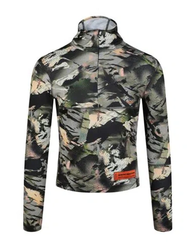 Heron Preston Camouflage Dry Fit Half-zip Hoodie Man Snow Wear Multicolored Size L Polyester In Green