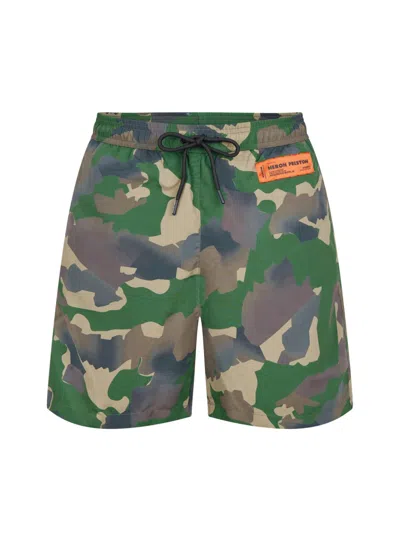Heron Preston Camouflage Print Drawstring Swim Shorts In Green