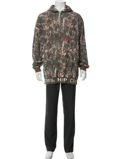 Pre-owned Heron Preston Camouflage Print Crew Neck Hoodie In Green