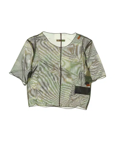 Heron Preston Camouflage-print Mesh Crop Top In Gray