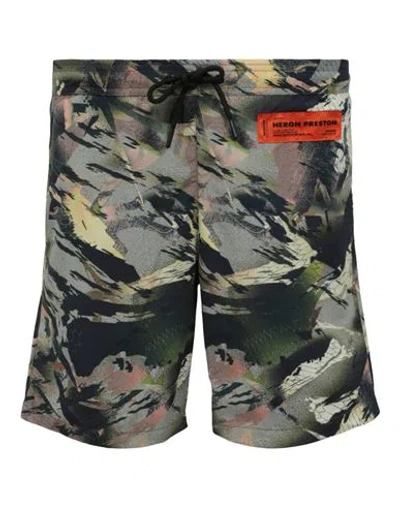 Heron Preston Camouflage Swimshorts Man Swim Trunks Multicolored Size Xl Polyester In Green