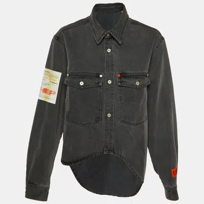 Heron Preston Charcoal Grey Denim Oversized High-low Shirt In Pattern