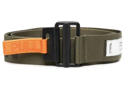 Pre-owned Heron Preston Classic Buckle Hp Tape Belt In Military Green/black