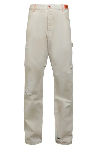 Heron Preston Code 8000 Hammer Distressed Jeans In White
