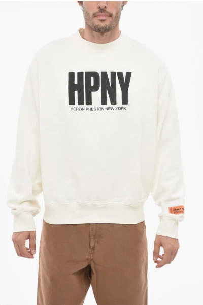 Heron Preston Cotton Crew-neck Sweatshirt With Contrast Maxi Print In Neutral
