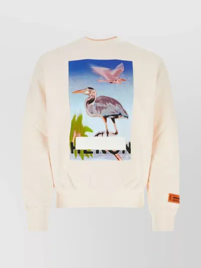 Heron Preston Crew Neck Printed Cotton Sweatshirt In Neutral